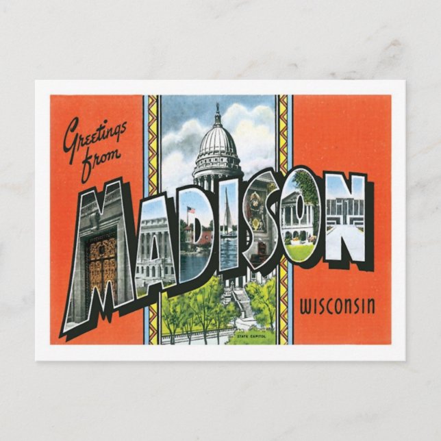 Grüße von Madison Wisconsin in US-Stadt Postkarte (Vorderseite)