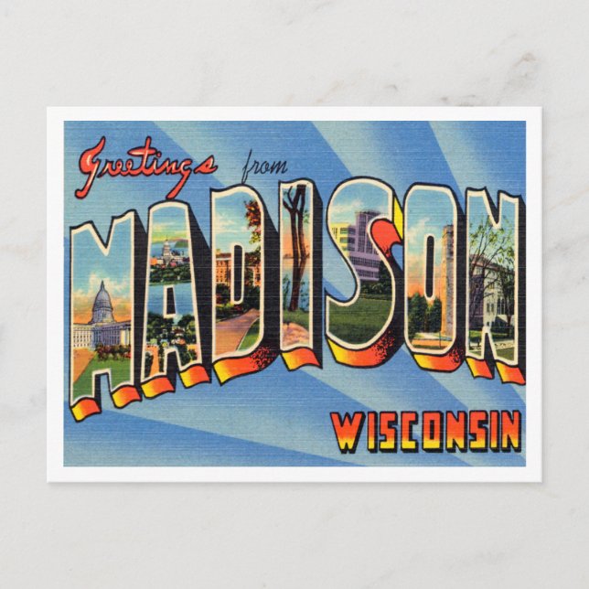 Grüße von Madison, Wisconsin Vintage Travel Postkarte (Vorderseite)