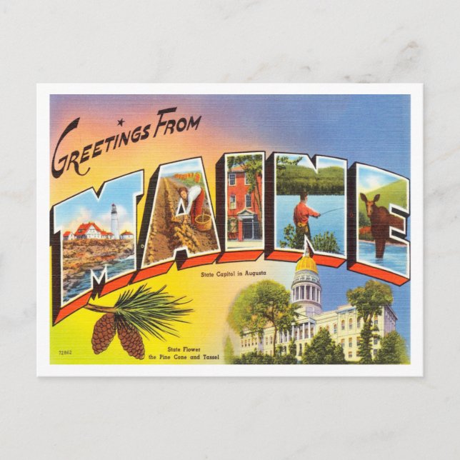 Grüße von Maine Vintage Travel Postkarte (Vorderseite)