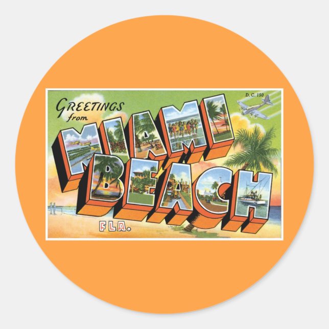 Grüße von Miami Beach, Florida! Runder Aufkleber (Vorderseite)