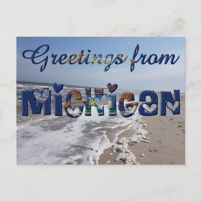 Grüße von Michigan State Flag Hearts USA Postkarte (Vorderseite)