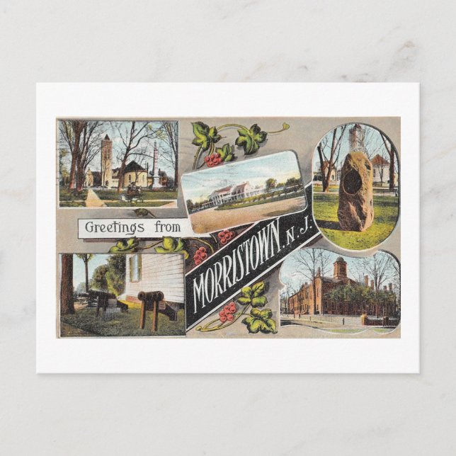 Grüße von Morristown NJ Vintage Style Postkarte (Vorderseite)