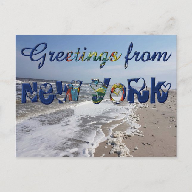 Grüße von New York State Flag Hearts USA Postkarte (Vorderseite)