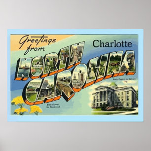 Grüße von North Carolina Charlotte, Vintag Poster