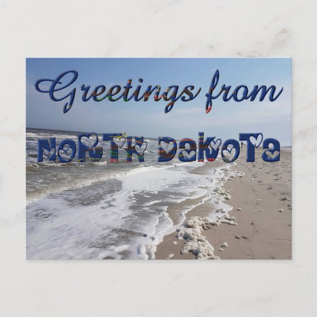 Grüße von North Dakota State Flag Hearts USA Postkarte (Vorderseite)