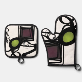 Grüße von Philydion: Abstrakt Schwarz & Weiß Ofenhandschuh & Topflappen-Set