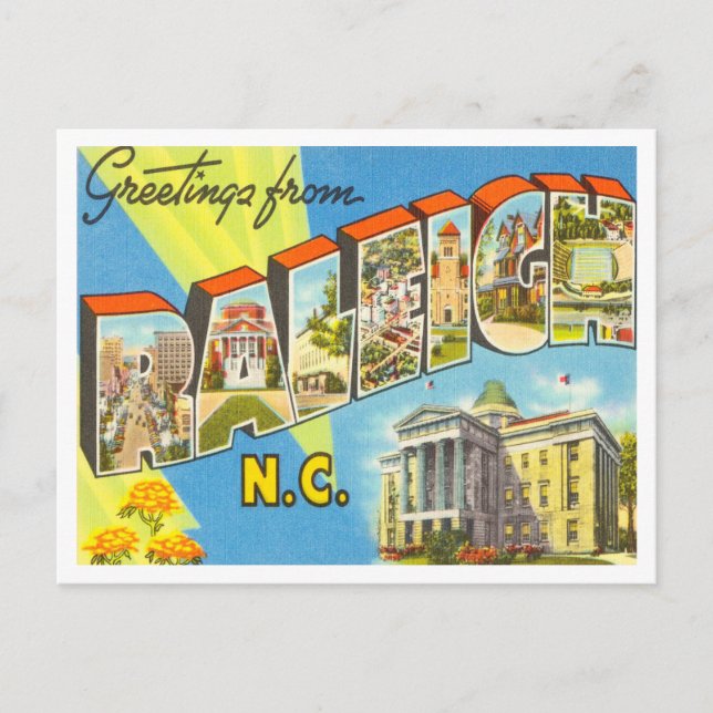 Grüße von Raleigh, North Carolina Travel Postkarte (Vorderseite)