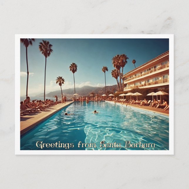 Grüße von Santa Barbara, Retro Vibe der 60er Jahre Postkarte (Vorderseite)