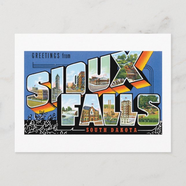 Grüße von Sioux Falls, South Dakota! Retro Postkarte (Vorderseite)