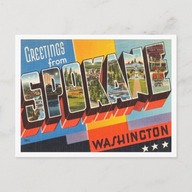Grüße von Spokane, Washington Vintage Travel Postkarte (Vorderseite)