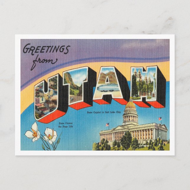 Grüße von Utah Vintage Travel Postkarte (Vorderseite)