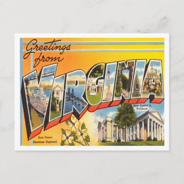 Grüße von Virginia Vintage Travel Postkarte (Vorderseite)