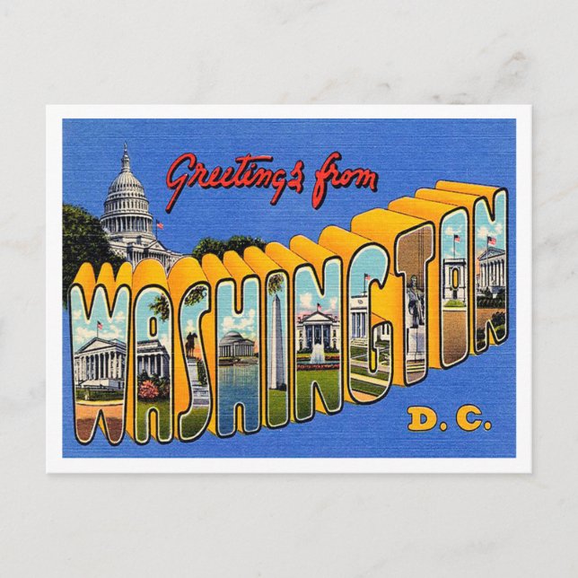 Grüße von Washington D.C. Vintage Travel Postkarte (Vorderseite)