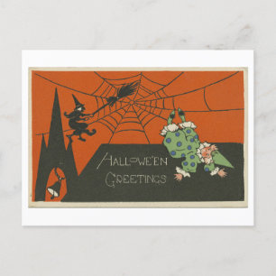 Grüße zum Halloween mit Clown und Hexe Postkarte