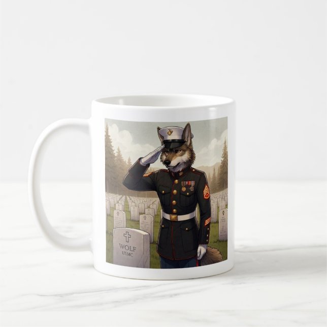 grüßender Marine Corps Wolf  Kaffeetasse (Links)