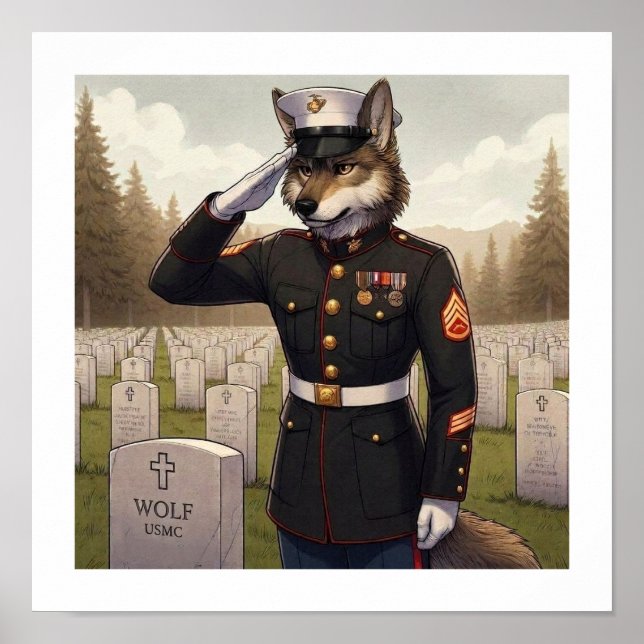 Grüßender Marine Corps Wolf  Poster (Vorne)