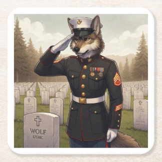 Grüßender Marine Corps Wolf Rechteckiger Pappuntersetzer
