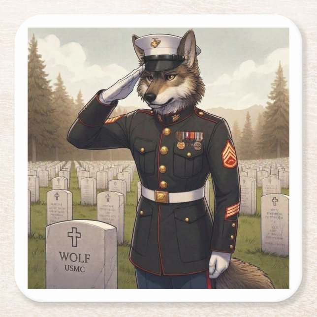 Grüßender Marine Corps Wolf  Rechteckiger Pappuntersetzer (Vorderseite)