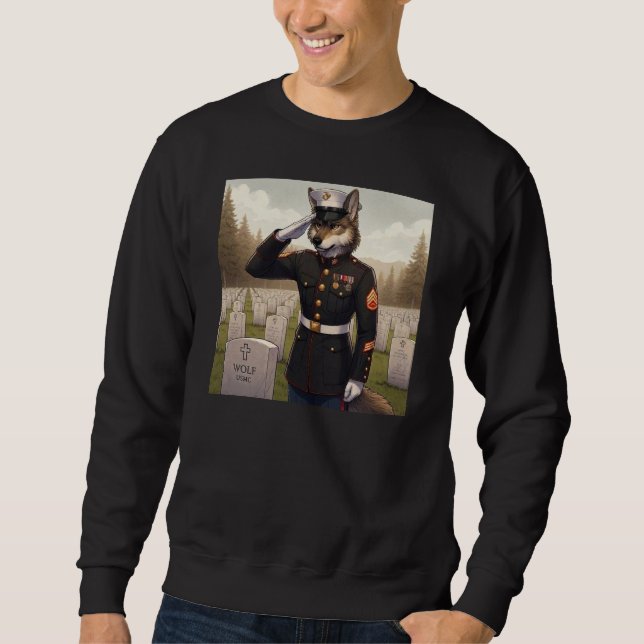 grüßender Marine Corps Wolf  Sweatshirt (Vorderseite)