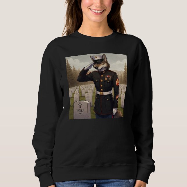 grüßender Marine Corps Wolf  Sweatshirt (Vorderseite)