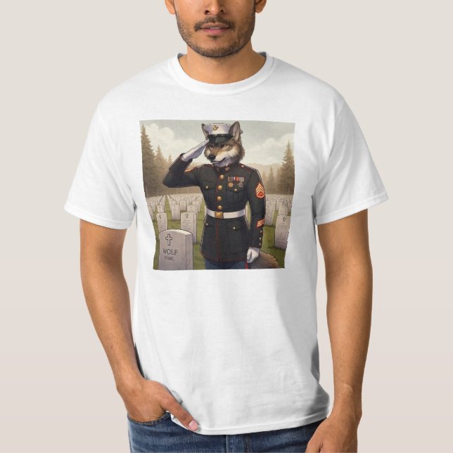 grüßender Marine Corps Wolf  T-Shirt (Vorderseite)