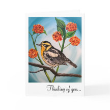 Grußkarte - 12x18 Gelber Vogel mit Blume