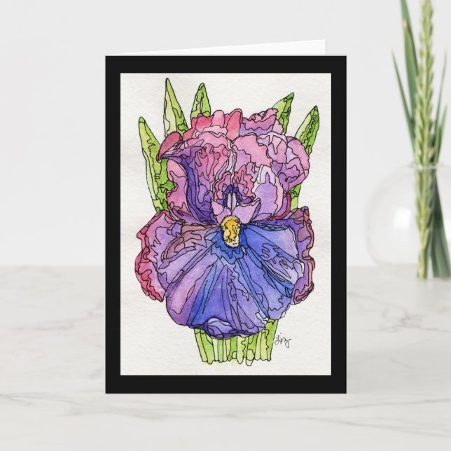 Grußkarte - Aquarell & Tinte Lila Irisblende Karte (Vorderseite)