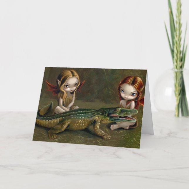 Grußkarte "Befrienden eines Alligators" Karte (Vorderseite)
