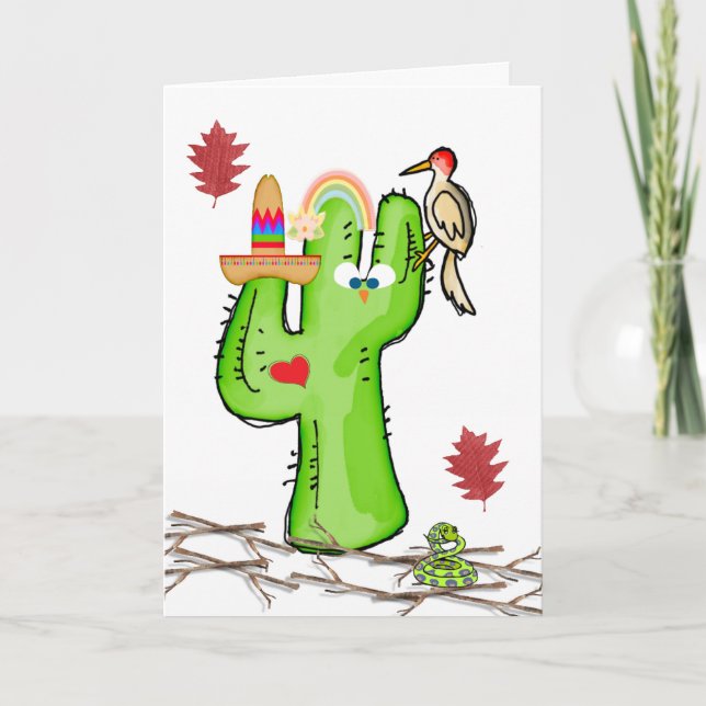 Grußkarte Bird Cactus Feiertagskarte (Vorderseite)