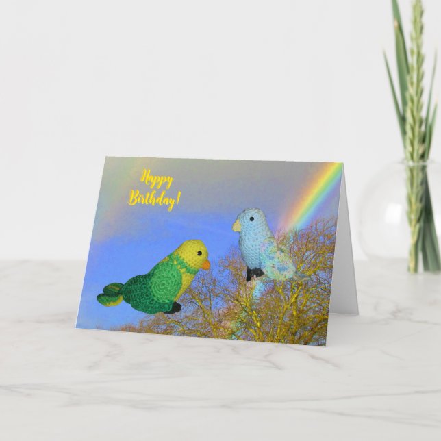 Grußkarte - Blaue und grüne Vögel Dankeskarte (Vorderseite)