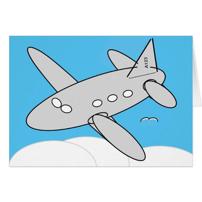 Grußkarte - Cartoon Flugzeug (Vorderseite (Horizontal))