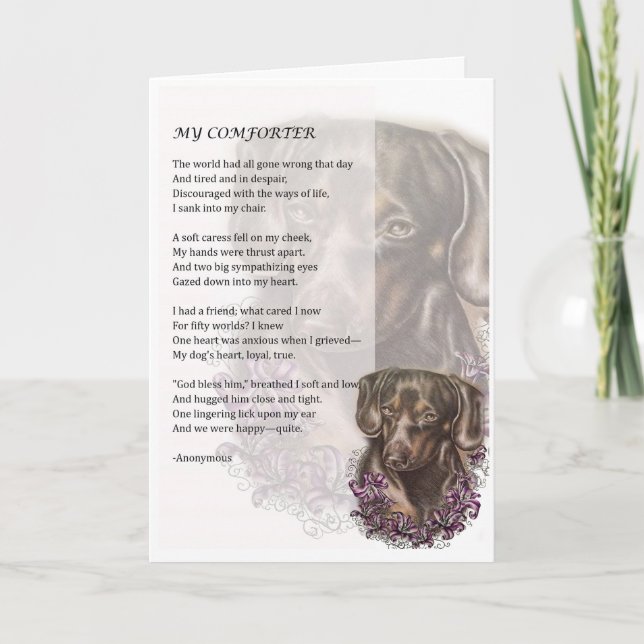Grußkarte der Dackel Hund trösten Poesie Karte (Vorderseite)