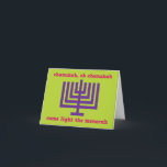 Grußkarte der Familie Chanukah Feiertagskarte<br><div class="desc">Eine lustige und skurrile Grußkarte für Chanukah mit einer hellen Farbpalette mit einer Menorah und einem personalisierbaren Gruß innen. Sehen Sie nicht die Farben oder Phrasen,  die Sie gewollt haben? Ich bin froh,  ein Design mit Ihrer Wahl von Farben und Schriftart zu machen! Kontaktieren Sie mich für weitere Informationen.</div>