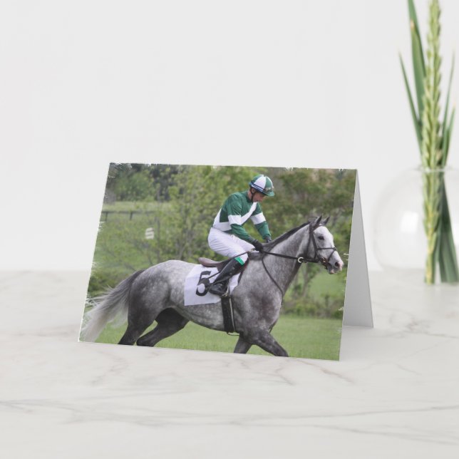 Grußkarte des geapplten Grey Race Horse Karte (Vorderseite)