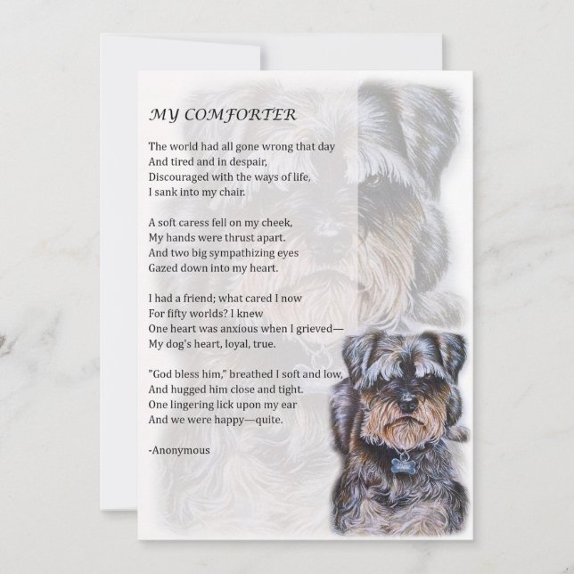 Grußkarte des Terrier Dog Comforter Gedicht Karte (Vorderseite)