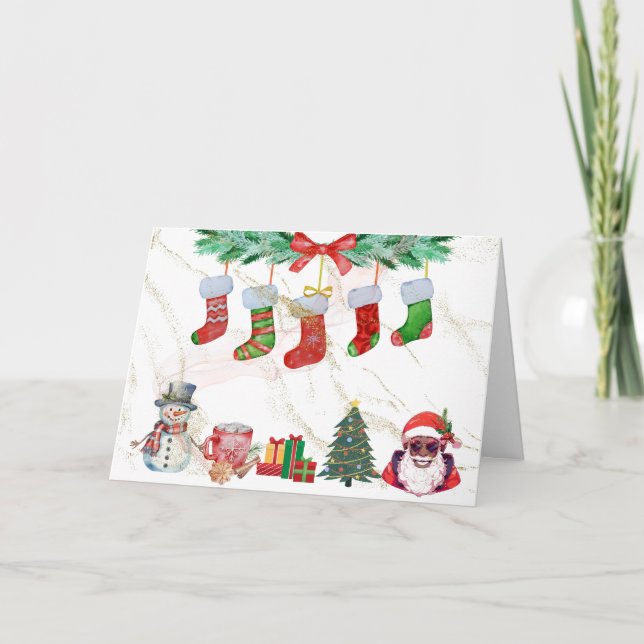 Grußkarte - Festliche Strümpfe Weihnachtsdesign Karte (Vorderseite)