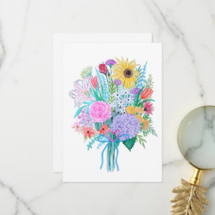 Grußkarte, florale Aquarellfarbe, innen leer Dankeskarte