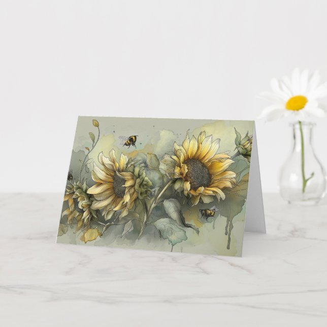 Grußkarte für Bienen und Sonnenblumen Karte (Kleine Pflanze)