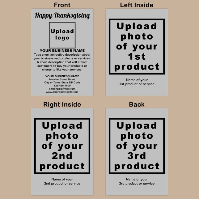 Grußkarte für den Erntedank "Gray falten" Karte (Gray Thanksgiving folded greeting card with your business brand and products or services.)