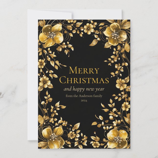 Grußkarte für Gold Weihnachten Blume Einladung (Vorderseite)