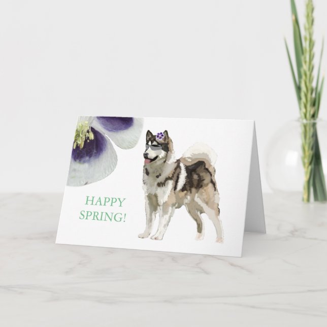 Grußkarte für Husky und Blume Karte (Vorderseite)
