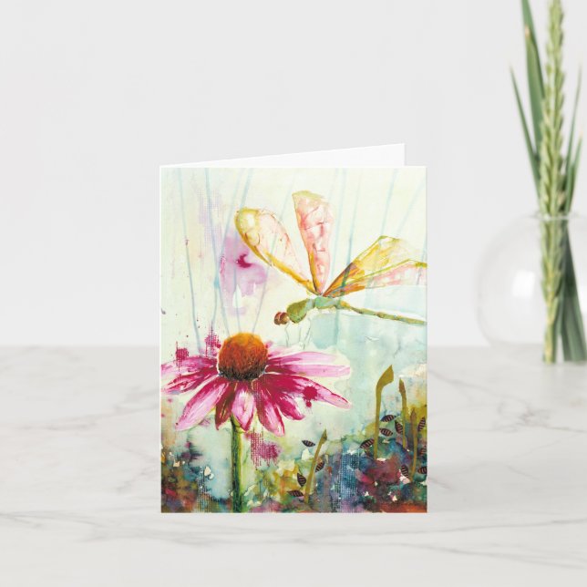 Grußkarte für Libelle und Blume Dankeskarte (Vorderseite)