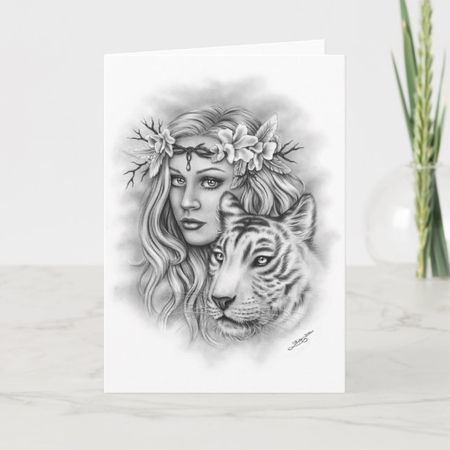 Grußkarte für Mädchen und Weiße Tiger Karte (Vorderseite)