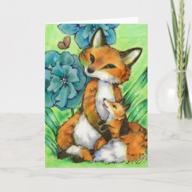 Grußkarte für Mutter und Baby Fox süße Tier Karte (Vorderseite)