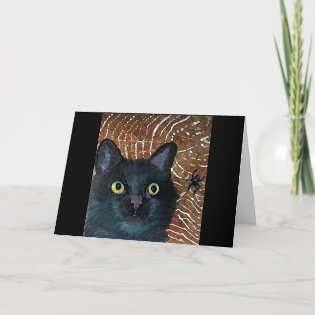 Grußkarte für schwarze Katze und Spinne Karte (Vorderseite)
