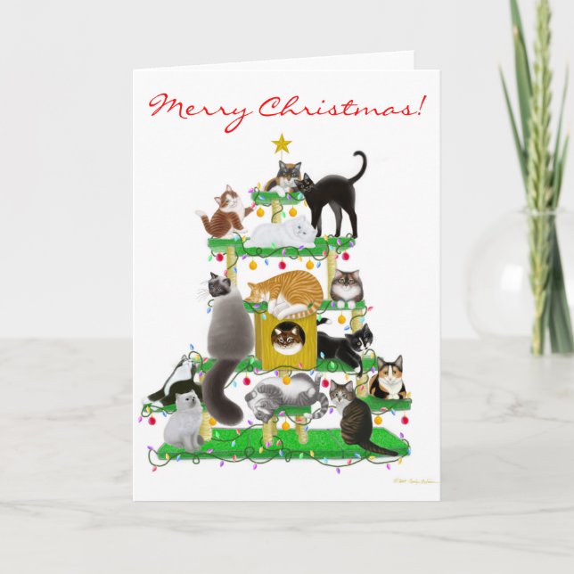 Grußkarte für Weihnachtskatzenbaum Feiertagskarte (Vorderseite)