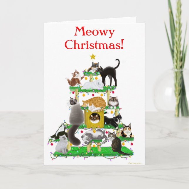 Grußkarte für Weihnachtskatzenbaum Feiertagskarte (Vorderseite)