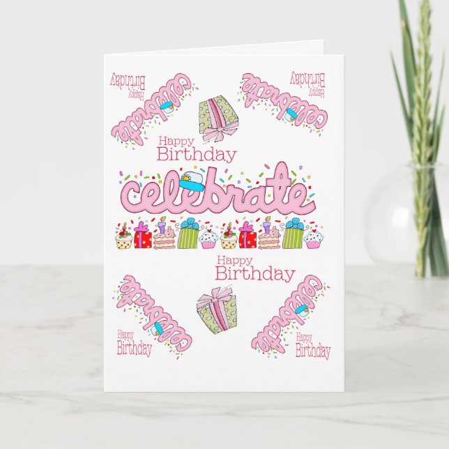 Grußkarte Glückwunsch Geburtstag feierlich Pink Karte (Vorderseite)