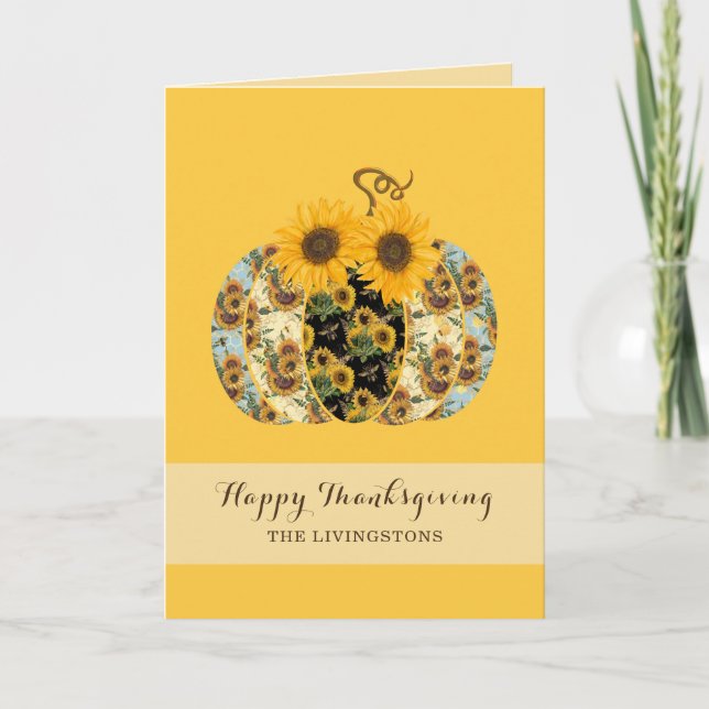 Grußkarte Glückwunsch Thanksgiving Sonnenblume Pum Feiertagskarte (Vorderseite)