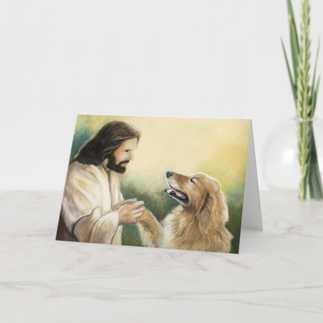 Grußkarte Jesus und Golden Retriever Hund Art Karte (Vorderseite)